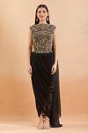 Buy Anamika Khanna Gold Sequins, Embroidery High Neck Draped Saree Skirt And Blouse Online at Aza Fashions Buy_Anamika Khanna_Gold Sequins, Embroidery High Neck Draped Saree Skirt And Blouse_Online_at_Aza_Fashions
