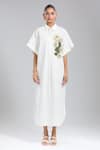 Dhruv Kapoor_White Embroidery Collared Floral Oversized Dress _Online_at_Aza_Fashions