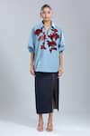 Dhruv Kapoor_Blue Embroidery Collared Stem Polo Batwing Shirt _Online_at_Aza_Fashions