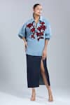 Dhruv Kapoor_Blue Embroidery Collared Stem Polo Batwing Shirt _at_Aza_Fashions