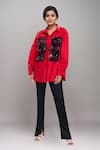 Buy_Dhruv Kapoor_Red Embroidery, Sequins Collared Double Fresco Batwing Shirt _at_Aza_Fashions