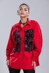 Dhruv Kapoor_Red Embroidery, Sequins Collared Double Fresco Batwing Shirt _at_Aza_Fashions