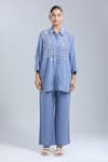 Shop_Dhruv Kapoor_Blue Sequins Collared Crystal Grid Long Shirt _Online_at_Aza_Fashions