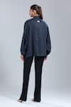 Shop_Dhruv Kapoor_Blue Crystals Collared Navy Grid Batwing Shirt _at_Aza_Fashions