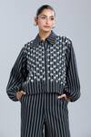 Shop_Dhruv Kapoor_Blue Embroidery Collared Multi Striper Stem Jacket _Online_at_Aza_Fashions