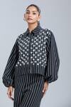 Buy_Dhruv Kapoor_Blue Embroidery Collared Multi Striper Stem Jacket 