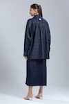 Shop_Dhruv Kapoor_Blue Denim Embroidery Collared Double Fresco Shirt _at_Aza_Fashions