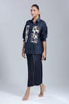 Buy_Dhruv Kapoor_Blue Denim Embroidery Collared Double Fresco Shirt 