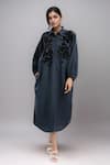 Buy_Dhruv Kapoor_Black Beads Collared Double Fresco Shirt Dress _at_Aza_Fashions