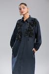 Dhruv Kapoor_Black Beads Collared Double Fresco Shirt Dress _at_Aza_Fashions