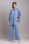 Buy_Dhruv Kapoor_Blue Sequins Collared Crystal Grid Long Shirt And Pant Set _at_Aza_Fashions
