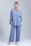Buy_Dhruv Kapoor_Blue Sequins Collared Crystal Grid Long Shirt And Pant Set _Online_at_Aza_Fashions