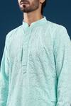 Arihant Rai Sinha_Green Georgette, Polyester, Cotton Embroidery Chikankari Sea Kurta Pyjama Set _at_Aza_Fashions