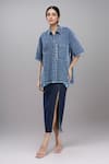 Buy_Dhruv Kapoor_Blue Collared Punctured Kimono Shirt _at_Aza_Fashions
