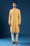 Buy_Arihant Rai Sinha_Mustard Georgette, Polyester, Cotton Embroidery Chikankari Yellow Kurta Set _Online_at_Aza_Fashions