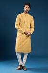 Buy_Arihant Rai Sinha_Mustard Georgette, Polyester, Cotton Embroidery Chikankari Yellow Kurta Set _at_Aza_Fashions