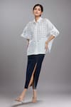 Buy_Dhruv Kapoor_White Crystals Collared Grid Batwing Shirt _at_Aza_Fashions