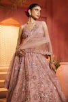 Shop_Aneesh Agarwaal_Pink Silk Organza, Net Sequins, Embroidery Round Onion Designer Lehenga Set _Online_at_Aza_Fashions