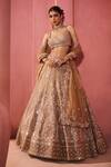 Buy_Aneesh Agarwaal_Gold Silk Organza, Net Sequins, Embroidery Sweetheart Embellished Lehenga Set _at_Aza_Fashions