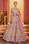 Shop_Aneesh Agarwaal_Cream Silk Organza, Net Sequins, Embroidery, Beads Floral Lehenga Set _at_Aza_Fashions