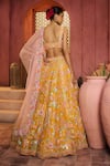 Aneesh Agarwaal_Yellow Silk Organza, Net Embroidery Sweetheart Neck Floral Lehenga Set _Online_at_Aza_Fashions