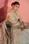 Shop_Aneesh Agarwaal_Blue Silk, Tissue Sequins, Embroidery V-neck Light Designer Lehenga Set _Online_at_Aza_Fashions