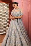 Shop_Aneesh Agarwaal_Blue Silk Organza, Net Embroidery, Sequins Light Designer Lehenga Set _Online_at_Aza_Fashions