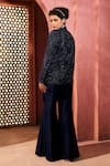 Aneesh Agarwaal_Navy Net, Silk Beads Blue Sequin Blazer And Sharara Set _Online_at_Aza_Fashions