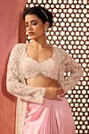 Aneesh Agarwaal_Pink Net, Silk, Crepe Embroidery Open Neck, Sweetheart Jacket And Draped Skirt Set _Online_at_Aza_Fashions