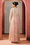 Shop_Aneesh Agarwaal_Pink Net, Silk, Crepe Embroidery Open Neck, Sweetheart Jacket And Draped Skirt Set _at_Aza_Fashions
