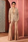 Buy_Aneesh Agarwaal_Beige Net, Silk, Chiffon Sequins, Embroidery Embellished Jacket And Sharara Set _at_Aza_Fashions