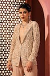 Shop_Aneesh Agarwaal_Beige Net, Silk, Chiffon Sequins, Embroidery Embellished Jacket And Sharara Set _Online_at_Aza_Fashions