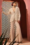 Aneesh Agarwaal_Gray Net, Silk, Chiffon Embroidery V-neck Jacket And Sharara Set _Online_at_Aza_Fashions