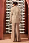 Shop_Aneesh Agarwaal_Gray Net, Silk, Chiffon Embroidery V-neck Jacket And Sharara Set _at_Aza_Fashions