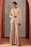 Buy_Aneesh Agarwaal_Gray Net, Silk, Chiffon Embroidery V-neck Jacket And Sharara Set _at_Aza_Fashions
