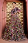 Buy_Aneesh Agarwaal_Purple Silk Organza Embroidery Asymmetric Plum Lehenga And Cape Set _at_Aza_Fashions
