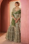 Buy_Aneesh Agarwaal_Green Net Sequins, Embroidery, Tassels V-neck Mehendi Kurta Set _Online_at_Aza_Fashions