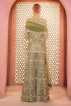 Shop_Aneesh Agarwaal_Green Net Sequins, Embroidery, Tassels V-neck Mehendi Kurta Set _at_Aza_Fashions