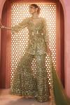 Buy_Aneesh Agarwaal_Green Net Sequins, Embroidery, Tassels V-neck Mehendi Kurta Set _at_Aza_Fashions