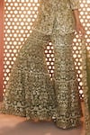 Aneesh Agarwaal_Green Net Sequins, Embroidery, Tassels V-neck Mehendi Kurta Set _at_Aza_Fashions