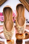 Buy_NR By Nidhi Rathi_Beige Embellished Leather Ethnic Juttis _at_Aza_Fashions