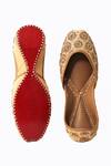 Shop_NR By Nidhi Rathi_Beige Embellished Leather Ethnic Juttis _at_Aza_Fashions