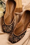 Buy_NR By Nidhi Rathi_Black Embroidered Square-toe Velvet Juttis _at_Aza_Fashions