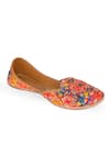 NR By Nidhi Rathi_Red Printed Embellished Square-toe Mojaris _Online_at_Aza_Fashions