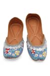 Shop_NR By Nidhi Rathi_Blue Hand-embroidered Leather Flat Juttis _Online_at_Aza_Fashions