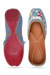 Shop_NR By Nidhi Rathi_Blue Hand-embroidered Leather Flat Juttis _at_Aza_Fashions