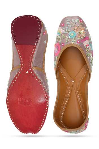 Shop_NR By Nidhi Rathi_Lavender Embroidered Flat Juttis_at_Aza_Fashions