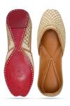 Shop_NR By Nidhi Rathi_Gold Gold-toned Leather Embroidered Juttis _at_Aza_Fashions