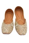 NR By Nidhi Rathi_Gold Handcrafted Leather Embellished Juttis _at_Aza_Fashions