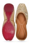 Shop_NR By Nidhi Rathi_Gold Handcrafted Leather Embellished Juttis _at_Aza_Fashions